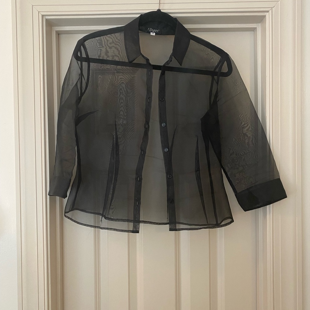 Althuser Sheer Romantic Coquette Girl Black Button-Up Blouse 90s Vibe